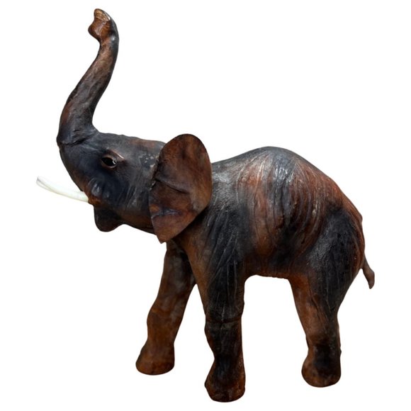 Vintage Leather Wrapped Elephant Table Top Sculpture - Picture 1 of 10